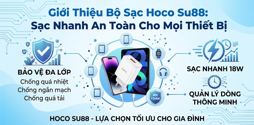 Giới Thiệu Bộ Sạc Hoco Su88 Sạc Nhanh An Toàn Cho Mọi Thiết Bị